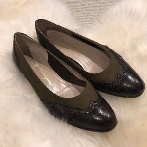 Vintage Green Suede and Leather Flats